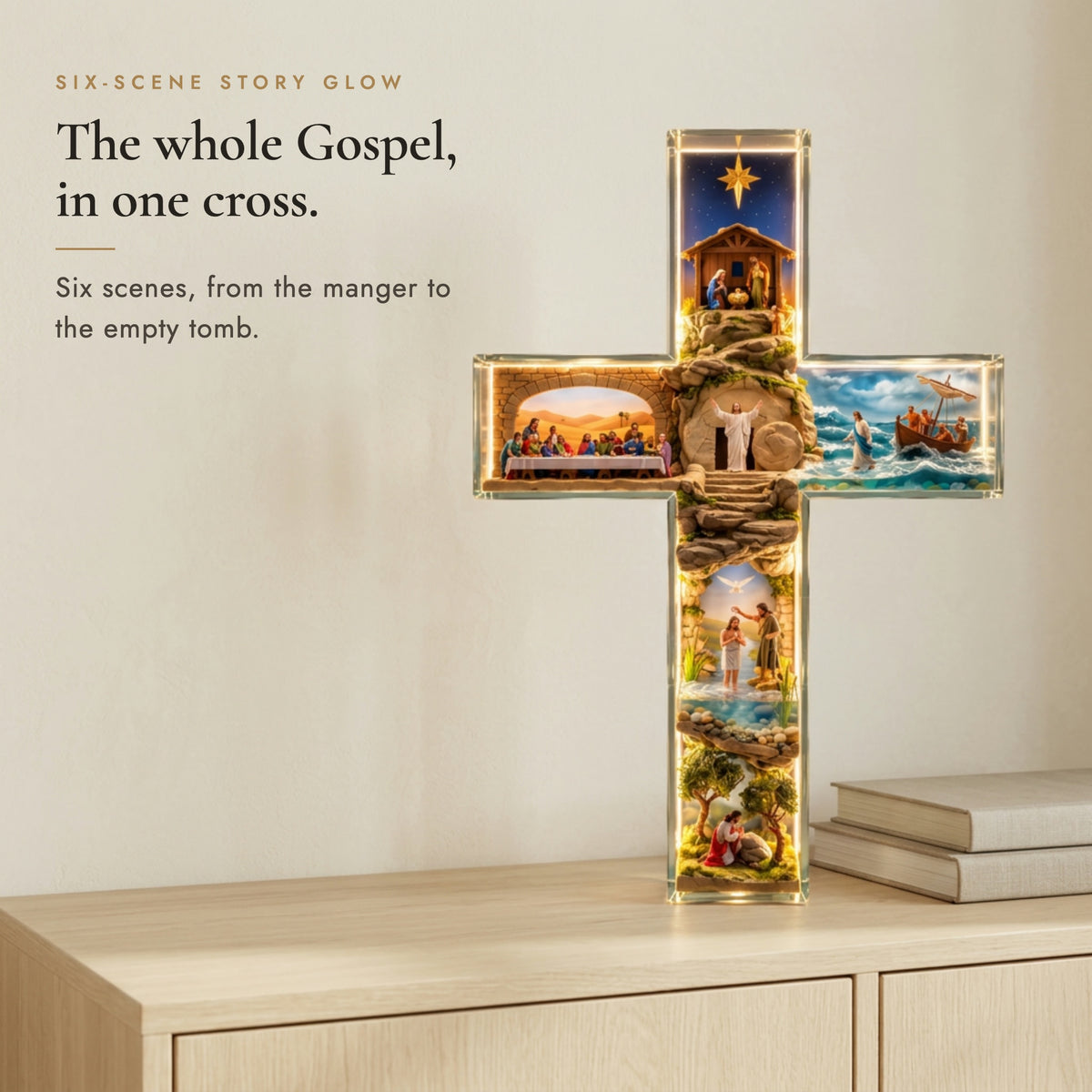 The whole Gospel in one cross: six scenes from the manger to the empty tomb
